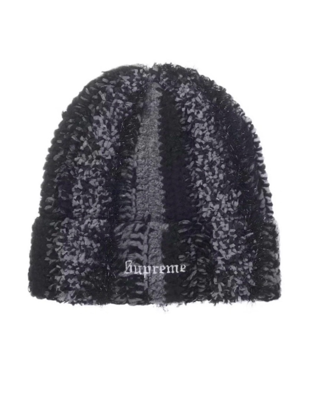 Supreme Black & Gray Striped Fuzzy Beanie